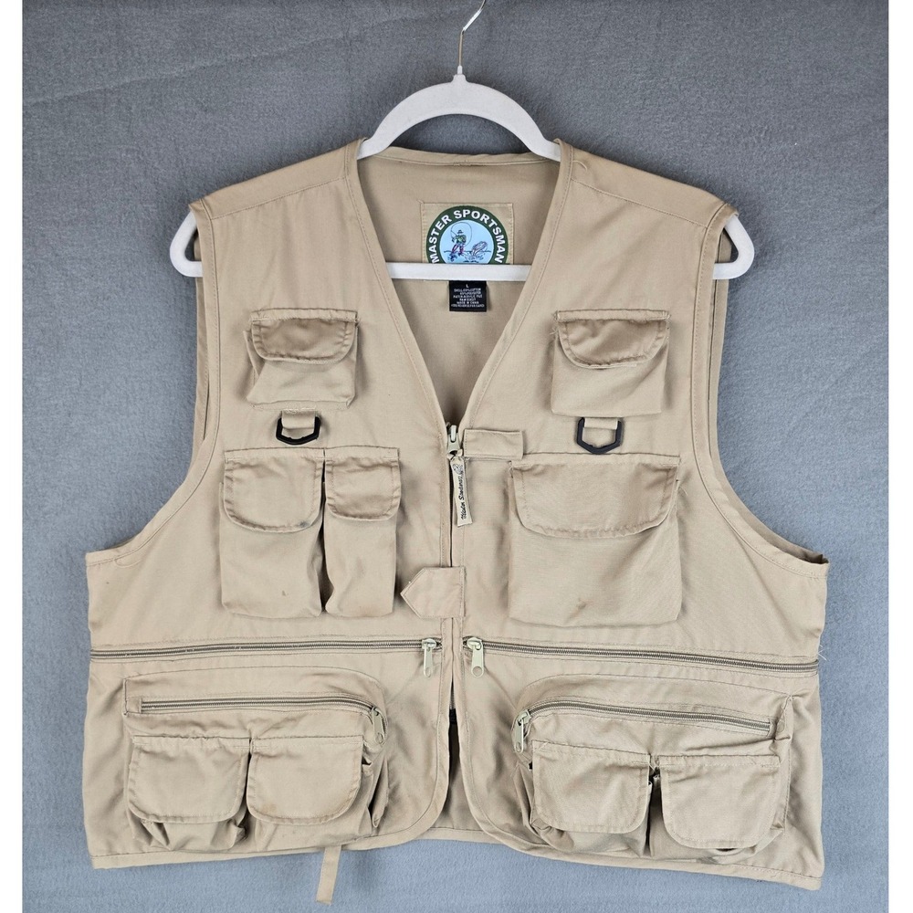 Master Sportsman Men's Large Hunting Fishing Vest Tan Outdoor Utility Pockets
